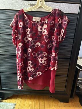 Philosophy Floral Layered Burgundy and White Blouse